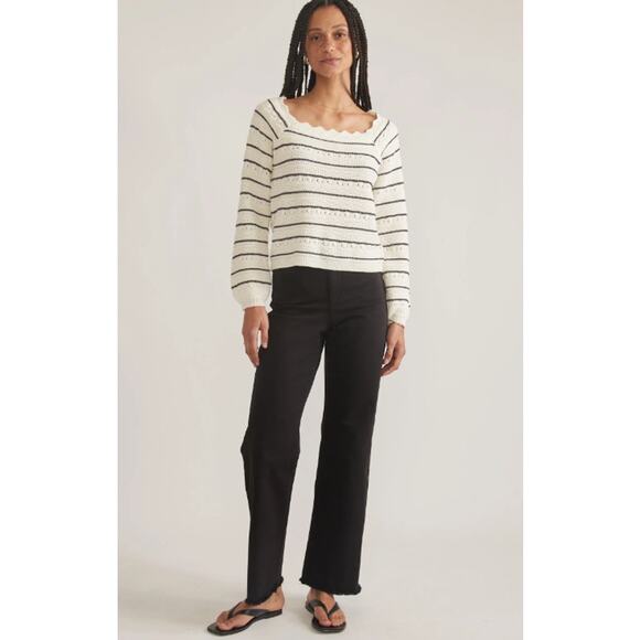 Marine Layer Sara Breton Striped Square Neck Striped Balloon Sleeve Sweater - Picture 4 of 13